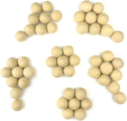Vista 4 de Bolas de fieltro de lana bronceada natural (50) pompones 100% lana Pompones suaves neutros beige fieltro a mano en Nepal para manualidades