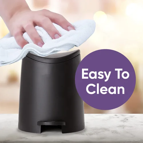 Vista 9 de Superio MIni - Basurero de plástico con tapa, 3 litros, color negro, moderno, curvado, con pedal de pie, mini cubo de basura de cocina, cierre