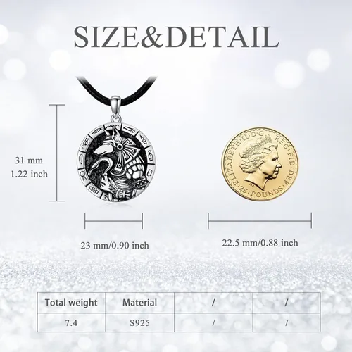 Vista 5 de VONALA Collar de medalla de San Miguel/San Benito/San Cristóbalo/Virgen María/Anubis Medalla de Plata de Ley Collar con colgante de medallón