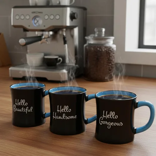 Vista 2 de Blue Sky Ceramic Juego de 3 tazas Hello Gorgeous de 17oz
