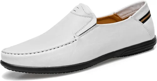 Vista 8 de Mocasines de cuero genuino de primera calidad para hombre, zapatos casuales sin cordones para conducir, mocasines para hombre, ligeros