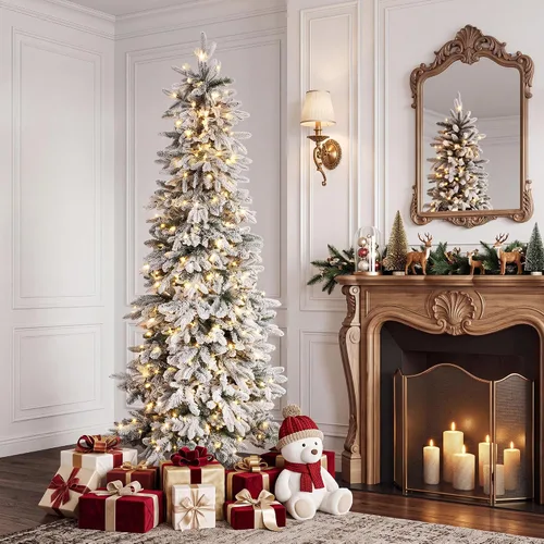 Vista 4 de Árbol de Navidad de lápiz blanco de 7 pies con 300 luces LED