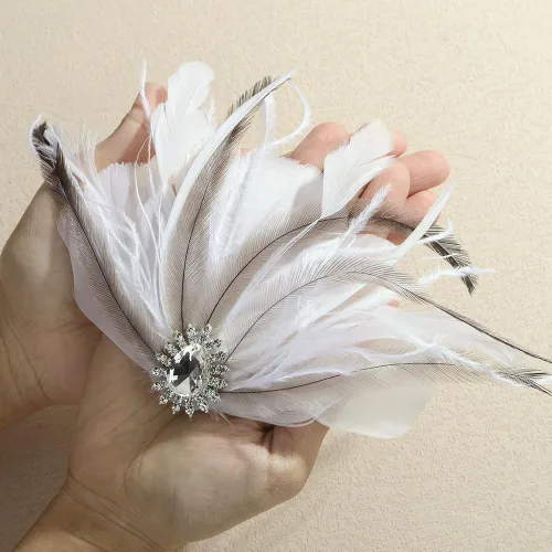 Vista 6 de Pinza para el pelo con plumas de los años 20 para novia, diseño de plumas blancas de cristal, tocado de los años 20, fiesta de graduación, festival