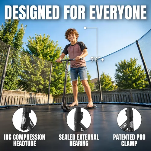 Vista 5 de Patinete de Trampolín Pro Madd Gear para Trucos – Tubo de Dirección Real, T-Bar Pro, Plataforma de Espuma – Práctica de Acrobacias Interior y Negro