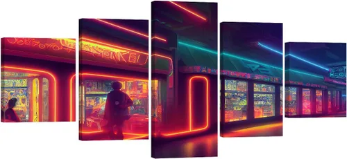 Vista 79 de Lienzo decorativo para pared, diseño de ciudad futurista Cyberpunk para sala de estar, impresión multipanel, obra de arte de cocina, pintura