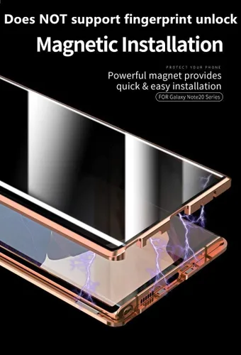 Vista 3 de Funda antiespía para Galaxy Note 20 de 360°, vidrio templado transparente de doble cara [absorción magnética] protección de parachoques de metal