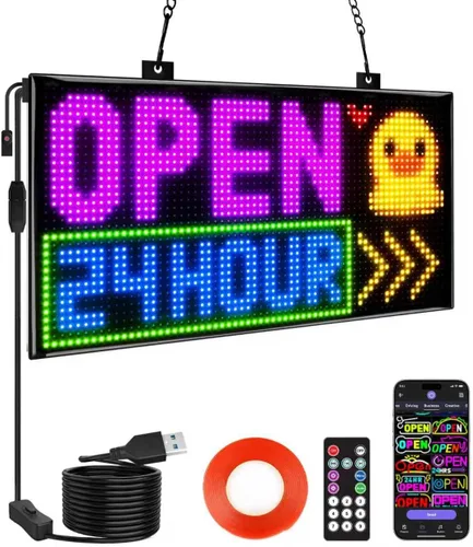 Vista 12 de Rayhome Mini letrero LED para automóvil, 6.7 x 2.76 pulgadas, panel de matriz LED flexible, USB 5 V, control de aplicación Bluetooth, letrero LED