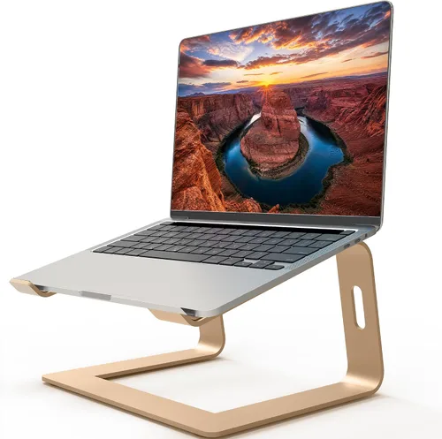 Vista 10 de Orionstar - Soporte portátil para laptop de aluminio, elevador de laptop compatible con Mac MacBook Air Pro de 10 a 15.6 pulgadas, soporte A-Negro