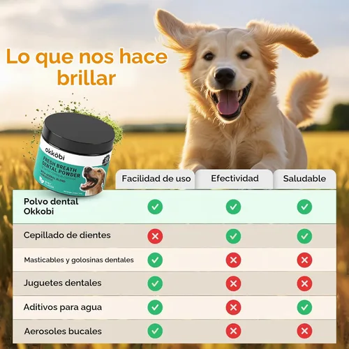 Vista 4 de Polvo de limpieza de dientes de perro, ambientador de aliento de perro + cuidado dental para perros y gatos + removedor de sarro para dientes