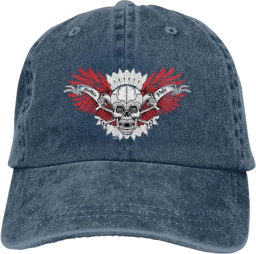 Vista 9 de Sombrero de vaquero de moda para hombre y mujer, ajustable para cuatro estaciones, gorra de béisbol del infierno con ángel, azul marino, Azul marino