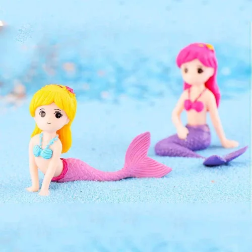 Vista 3 de Adorno de acuario de sirena para peceras y terrarios, figura de sirena de plástico rosa para jardines de hadas, paisajes de bricolaje y decoración