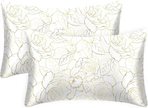 Vista 28 de EXQ Home - Funda de almohada de satén para cuidar el cabello y la piel, tamaño estándar, de seda con estampado negro, juego de 2 fundas con cierre