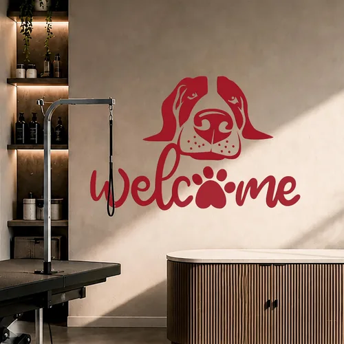 Vista 2 de Calcomanía de vinilo de bienvenida para pared, decoración divertida de perro para tienda de mascotas, mural (k152) negro