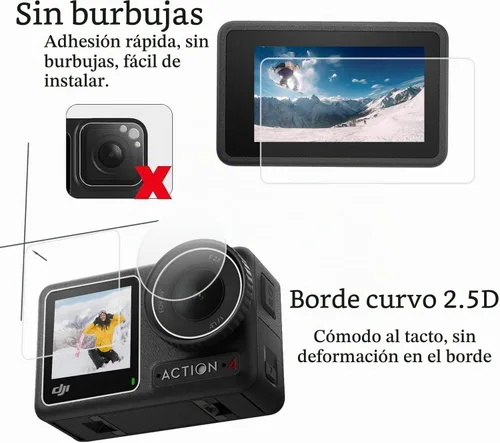 Vista 4 de PCTC Protector de pantalla para cámara DJI OSMO Action 4, protector de lente Osmo Action 4 + película de pantalla LCD de vidrio templado + cubierta