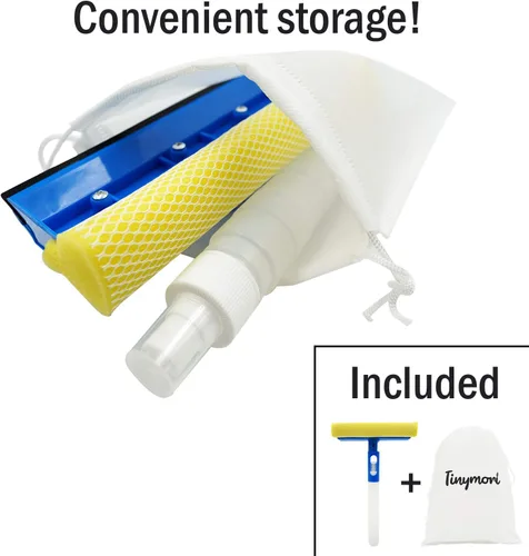 Vista 7 de Limpiador de ventanas de coche con esponja y cuchilla de goma, limpiador con botella de spray 3 en 1, multiusos, para interiores y exteriores