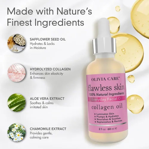 Vista 4 de Olivia Care Aceite facial de colágeno – Aceite facial esencial impecable 100% natural. Nutritivo, reviviente e hidratante calmante – para todo tipo