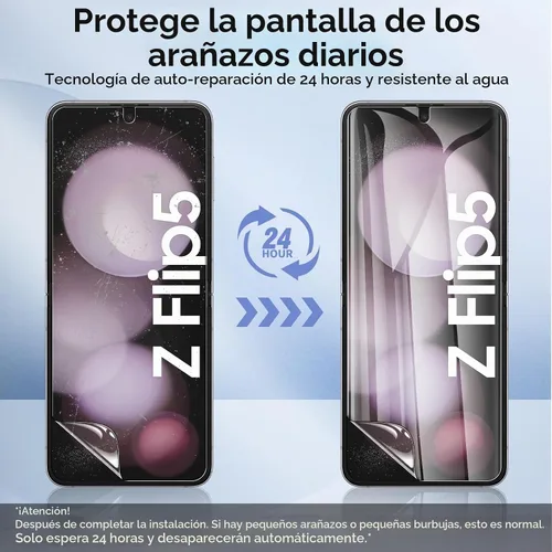 Vista 4 de Protector de pantalla para Samsung Galaxy Z Flip 5 (2 juegos, 6 unidades) Internal Flexible TPU Screen Protector + Outer Tempered Glass Screen
