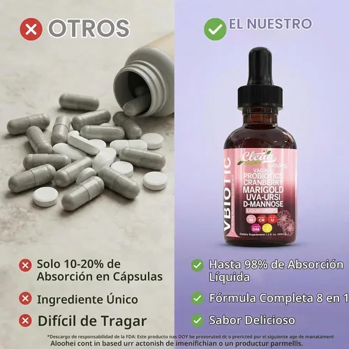 Vista 7 de Clean Nutraceuticals VBiotic - Probiótico vaginal para mujer, gotas líquidas Cranberry Uva Ursi Cola de caballo D-Manosa Prebióticos Caléndula