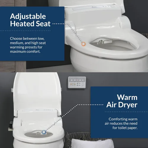 Vista 7 de Bio Bidet BB1000 Asiento de bidé de agua caliente, secador de aire, asiento calefactable con tapa de cierre lento, control remoto, redondo