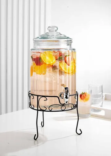 Vista 6 de Paquete de 2 dispensadores de bebidas de 1.5 galones, dispensador de bebidas de vidrio con soporte elegante, dispensadores de bebidas para fiestas