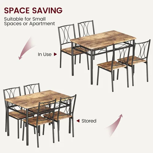 Vista 7 de Garvee Juego de mesa de comedor de madera de 5 piezas para 4, juego de mesa de cocina rectangular con 4 sillas, juego de mesa de comedor que ahorra