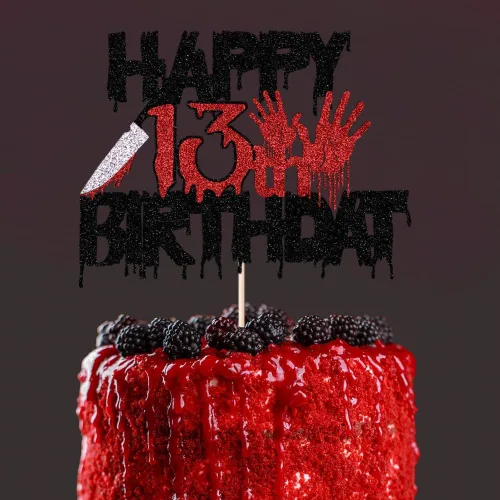 Vista 6 de Killer Happy 13th Birthday - Decoración para tartas con temática de terror de Halloween para fiesta de cumpleaños número 13, con temática de terror