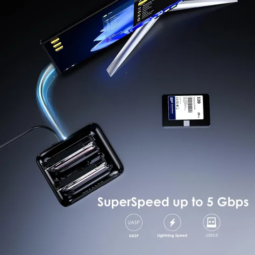 Vista 9 de WAVLINK Estación de acoplamiento para disco duro de doble bahía, USB 3.0 a SATA I/II/III para HDD/SSD de 2.5" y 3.5" con bisel fijo, compatible