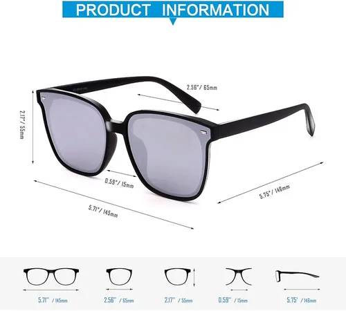 Vista 3 de VARZAR - Gafas de sol cuadradas para mujer hombre polarizadas ligeras retro de gran