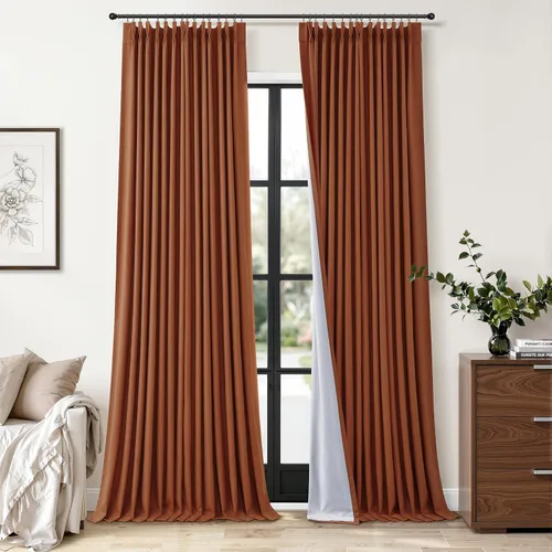 Vista 33 de Cortinas opacas plisadas de lino beige y blanco de 90 pulgadas de largo para dormitorio o sala de estar, juego de 2 paneles, oscurecimiento