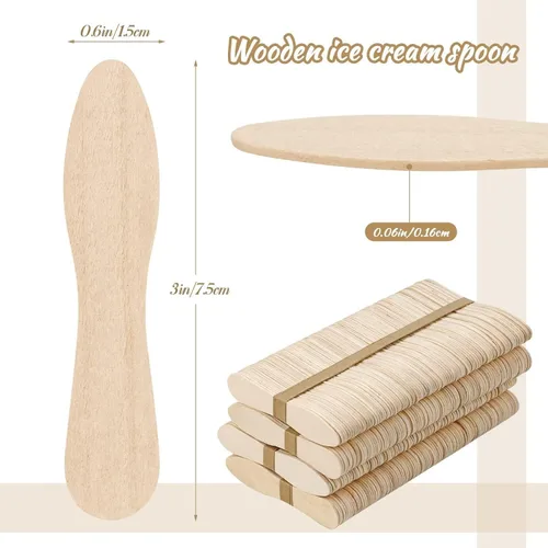 Vista 2 de 400 cucharas pequeñas de madera, mini cucharas desechables para degustación de helado, cuchara de muestra de madera de 3 pulgadas para manualidades