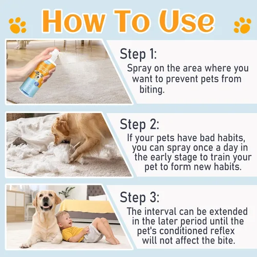 Vista 5 de Spray sin masticar para perros, spray de manzana amarga para perros a masticar lejos, ayuda para el comportamiento de entrenamiento de gatos