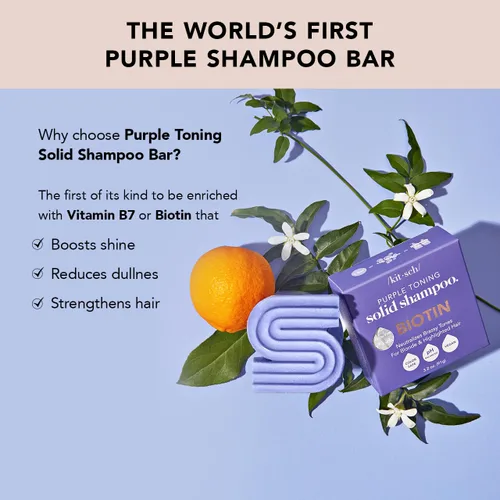 Vista 2 de Kitsch Toning Purple Shampoo Bar para rubias y cabello teñido - Champú para mujeres y hombres - Champú de biotina para fortalecer y neutralizar
