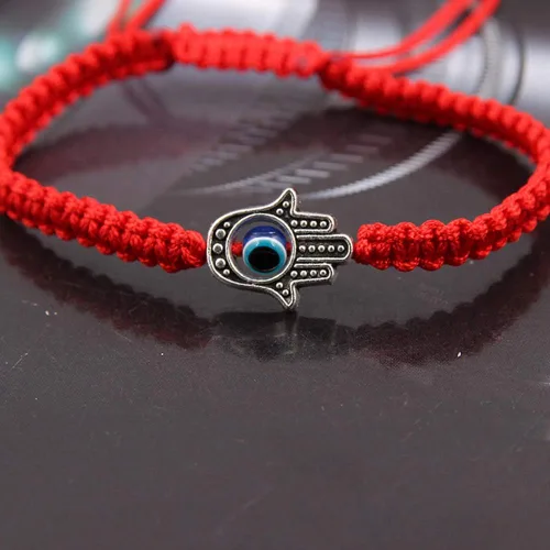 Vista 5 de MENGLINA Pulsera unisex hecha a mano de cuerda trenzada roja de la suerte Hamsa con dije de mal de ojo para mujer, pulseras ajustables y pacíficas