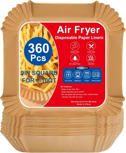 Vista 13 de Boribim Revestimientos de papel para freidora de aire de 8 pulgadas, 360 forros desechables cuadrados para freidora de aire, accesorios para 8