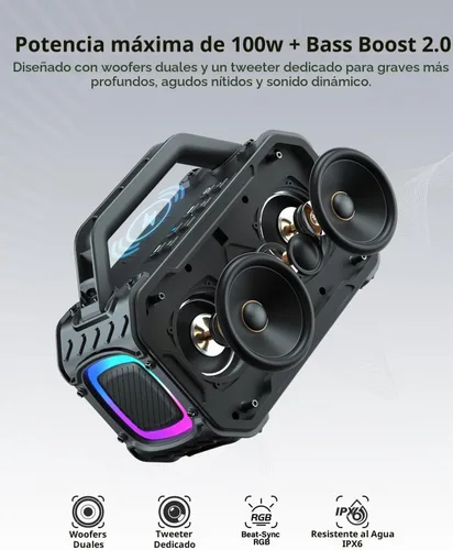 Vista 2 de Energizer Outdoor Bluetooth Speakers, 100W Peak Portable Wireless Speaker