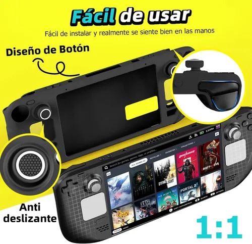 Vista 4 de IINE Steam Deck Protective Case 9 in 1 Full Protection,Soft Silicone Material Shockproof Case,Black