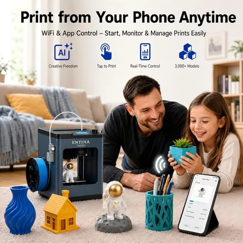 Vista 3 de Impresora 3D Entina Tina2 Plus, impresión rápida de 9.843 in/s, control de aplicación WiFi Azul profundo