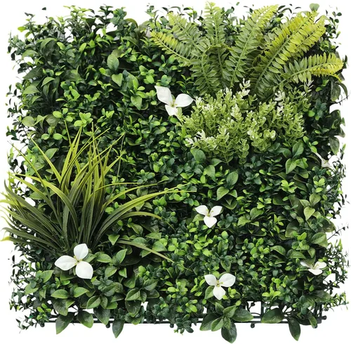 Vista 21 de E&K Panel de valla de plantas artificiales de 20 x 20 pulgadas, hojas sintéticas, césped, panel de privacidad para interiores y exteriores