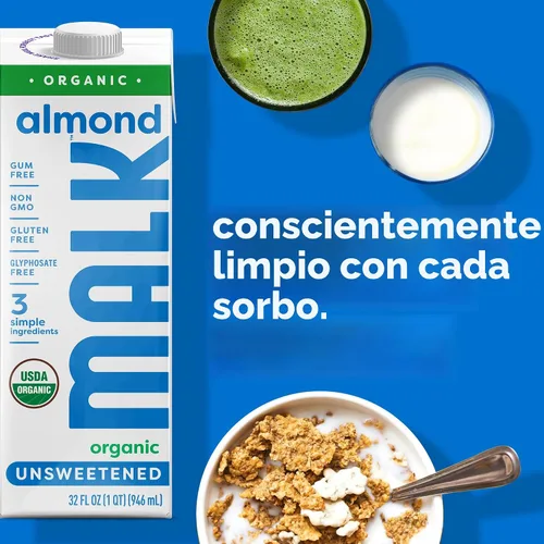 Vista 8 de MALK Unsweetened Almond Milk - Organic & Shelf Stable Creamer - 32OZ 6-Pack Leche a base de plantas para cereales, batidos, café, sin lácteos