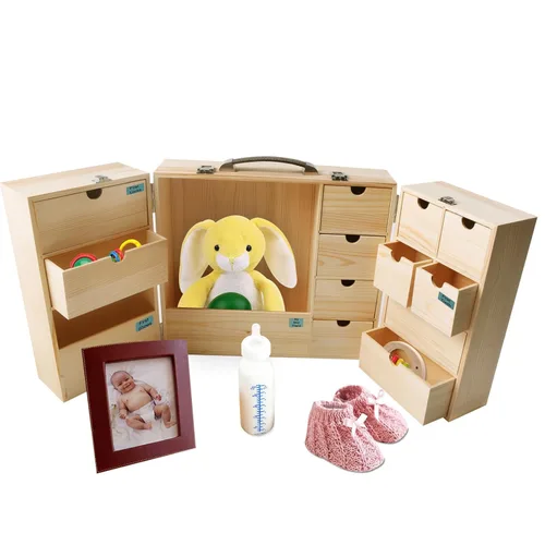 Vista 8 de Vencer Caja de recuerdos de bebé, caja de recuerdos de madera para recién nacidos y organizador de memoria con etiqueta escrita a mano para baby