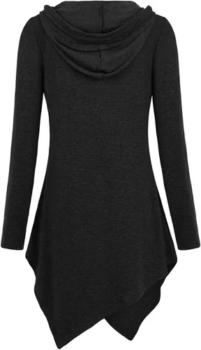 Vista 2 de Sudadera con capucha Miagooo con dobladillo irregular, túnica de manga larga, bolsillo, estilo informal.