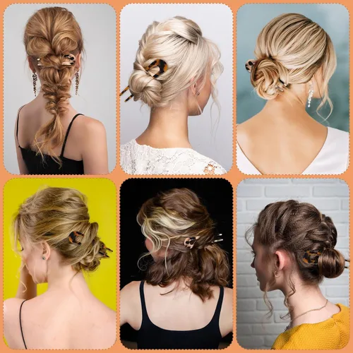 Vista 6 de CURASA Horquillas de pelo francesas de tortuga en forma de U, 2 piezas de acetato de celulosa para moños, accesorios de peinado duraderos