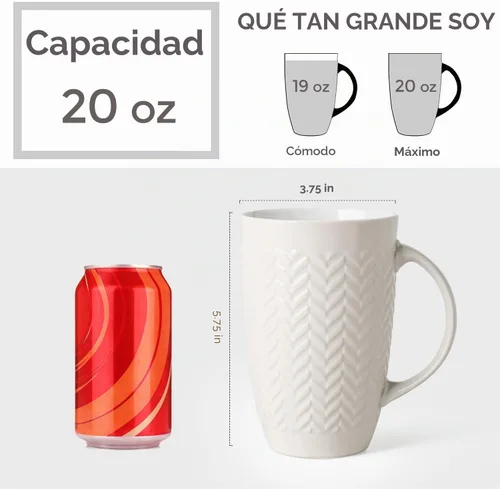 Vista 2 de AmorArc Juego de 6 tazas de café extragrandes de cerámica de 20 onzas con patrones geométricos texturizados para café, té, cerveza, cacao caliente