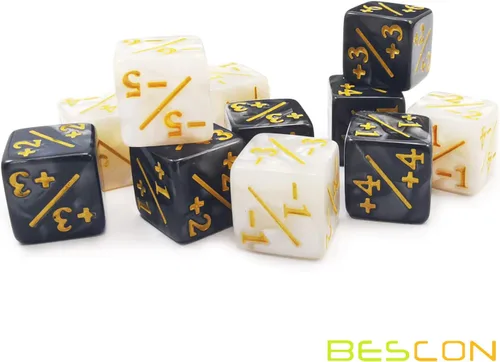 Vista 4 de Juego de 12 contadores de dados positivos y negativos de 0.630 in en caja de ladrillos, dados de fidelidad de dados de token de mármol, compatibles