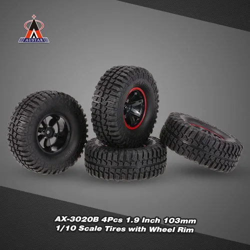 Vista 2 de Goolsky 4 piezas AUSTAR ax-3020 C 1.9 pulgadas Escala 1/10 neumáticos con llanta de rueda para 1/10 D90 SCX10 CC01 RC Rock Crawler, Rojo