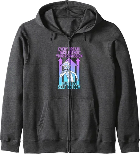 Vista 4 de Rick and Morty Raising Rick's Self-Esteem Sudadera con capucha y cremallera, Negro, S