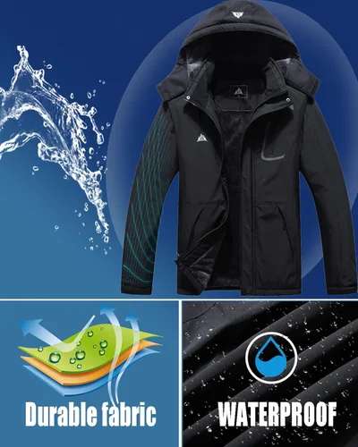 Vista 4 de Chaqueta de esquí impermeable para hombre, resistente al viento, cortavientos, abrigo de nieve cálido con capucha