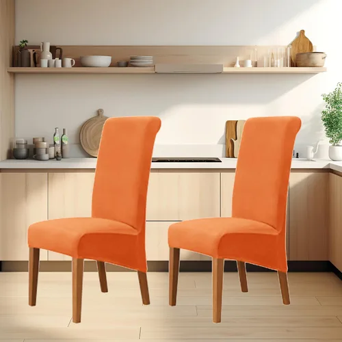 Vista 3 de Fundas para sillas de comedor de terciopelo elástico, de color liso, sin brazos, con parte inferior elástica para comedor, cocina, banquete