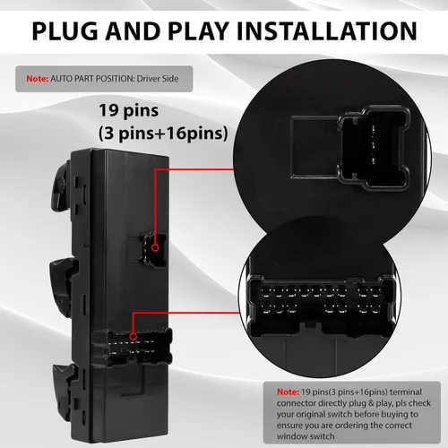 Vista 4 de Interruptor de bloqueo de puerta de ventana eléctrica del lado del conductor compatible con Nissan Altima Pathfinder Leaf Sentra Rogue 2013-2018