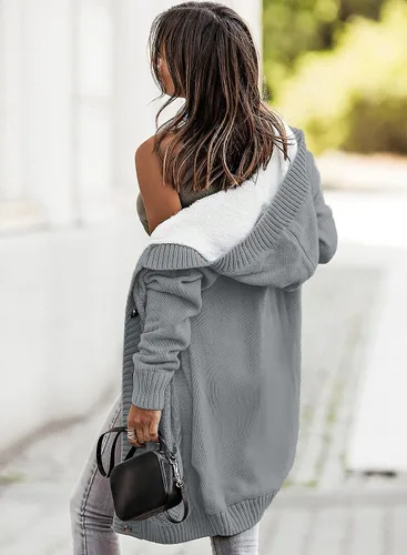 Vista 2 de Sidefeel - Suéter con forro polar con capucha para mujer, abrigo de invierno con botones